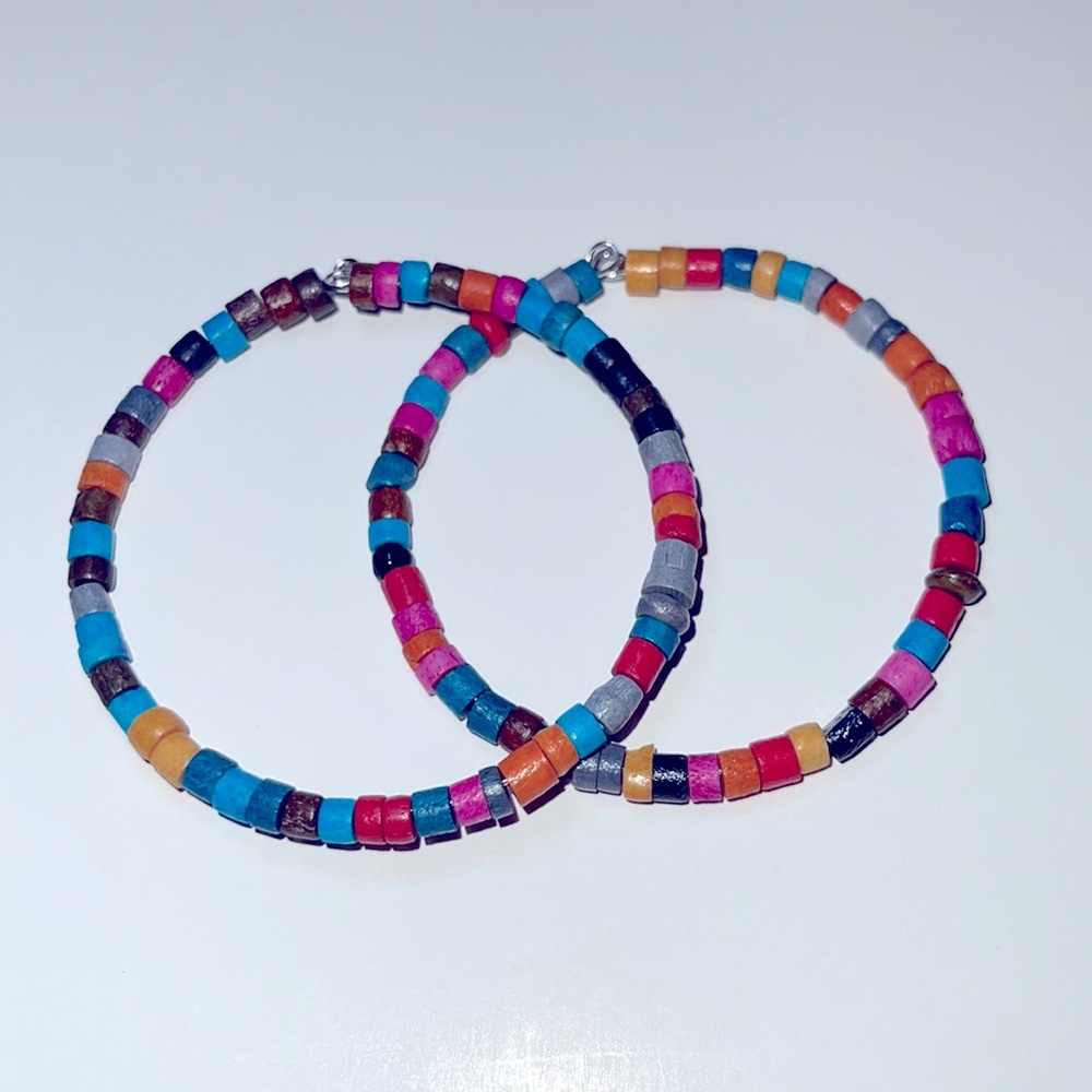 Bone beaded nickel free hoop earrings handmade